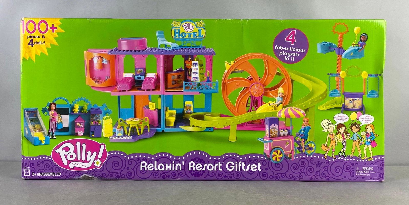 Mattel Polly Pocket Relaxin Resort Giftset: 2004, new in original box, measures 12 1/4 X 27 X 5 1/4 inches