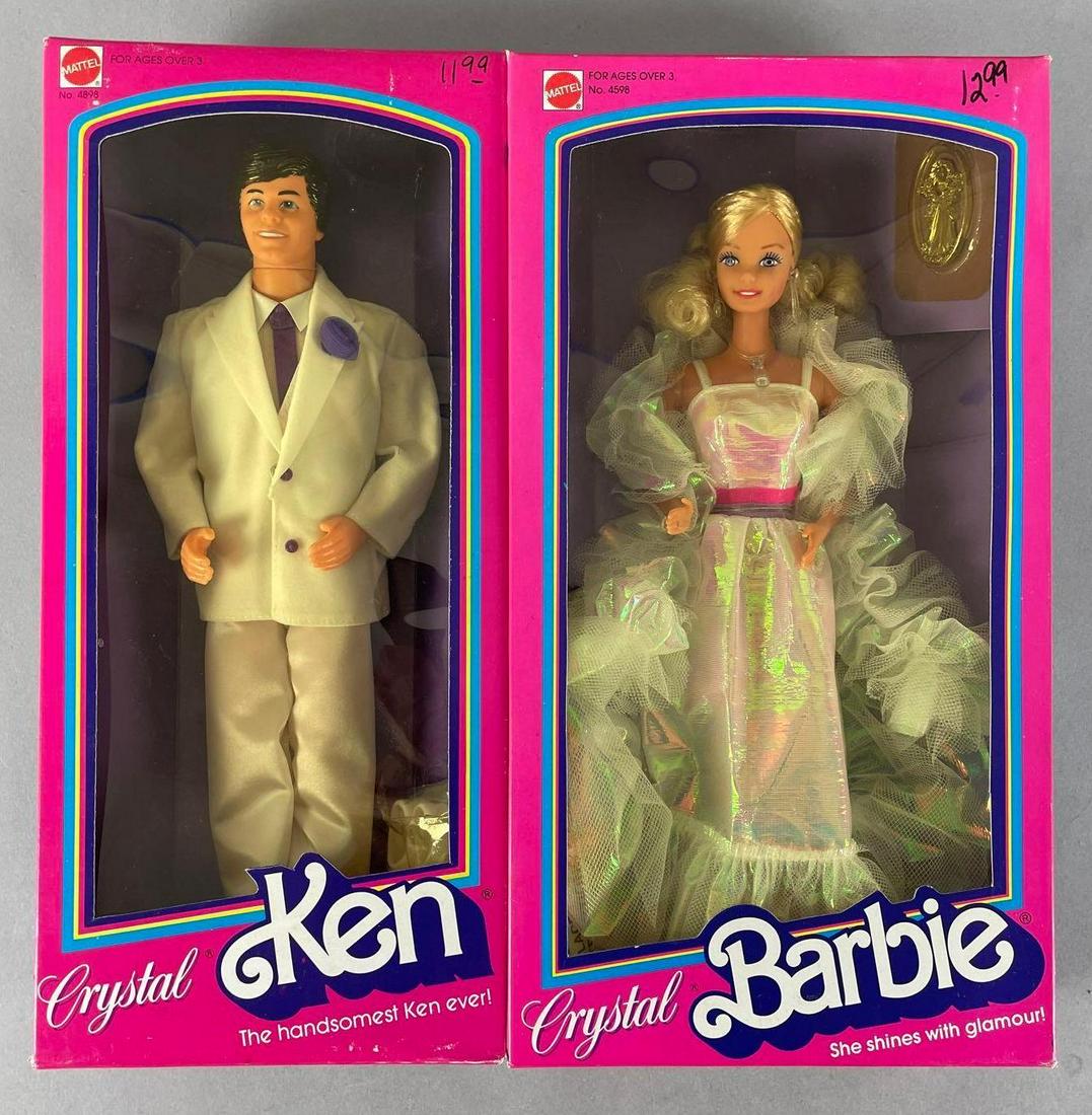 Group of 2 1983 Mattel Crystal Ken and Barbie Fashion Dolls: Prices had been written on front, Ken measures 12 inches tall