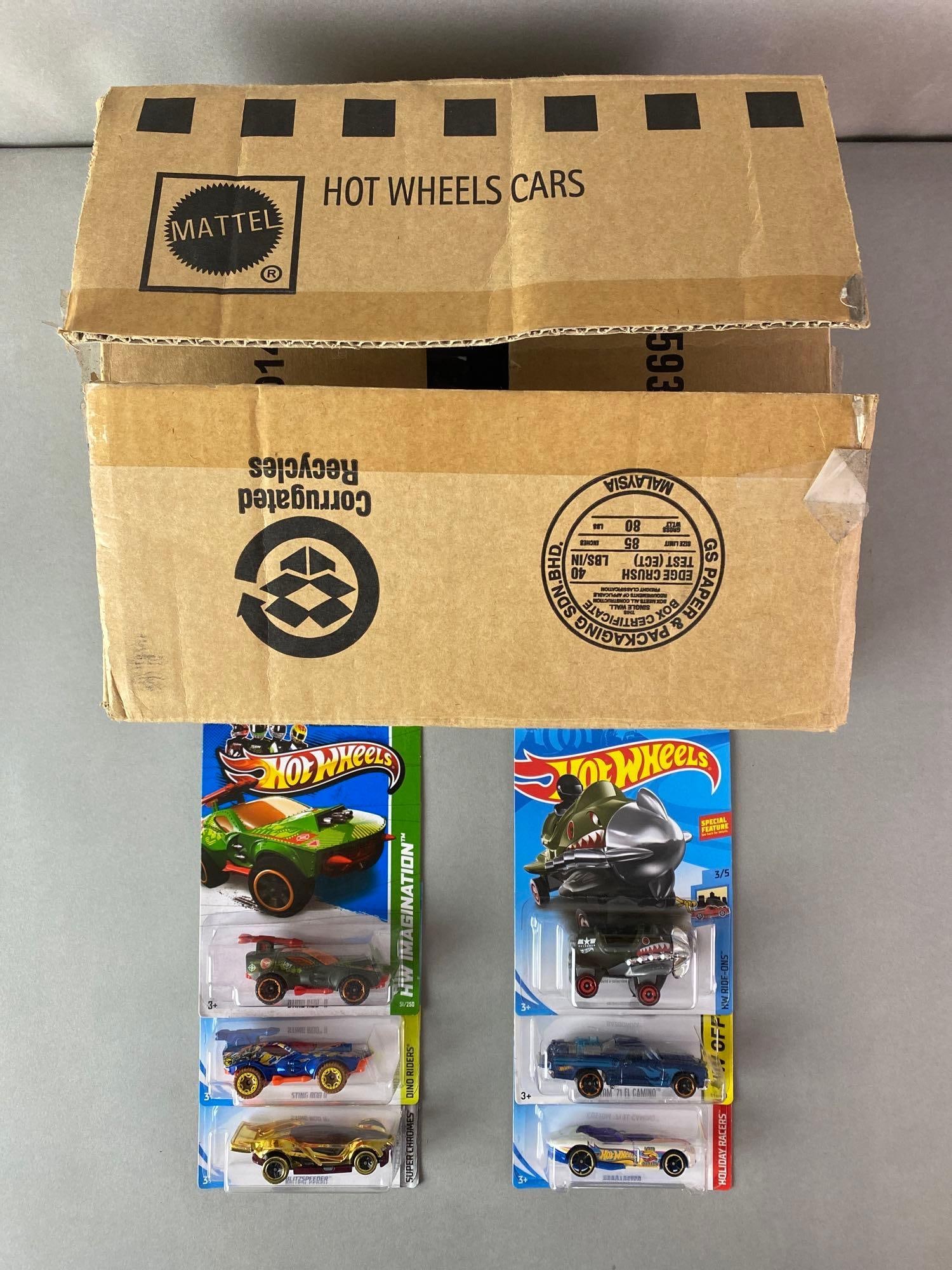 Group of 20+ Hot Wheels Die-Cast Vehicles: Mattel, In shipping box, Includes Sting Rod II, Blitzspeeder, Bazoomka, and more, Box measures 11 x 10 x 5 inches.