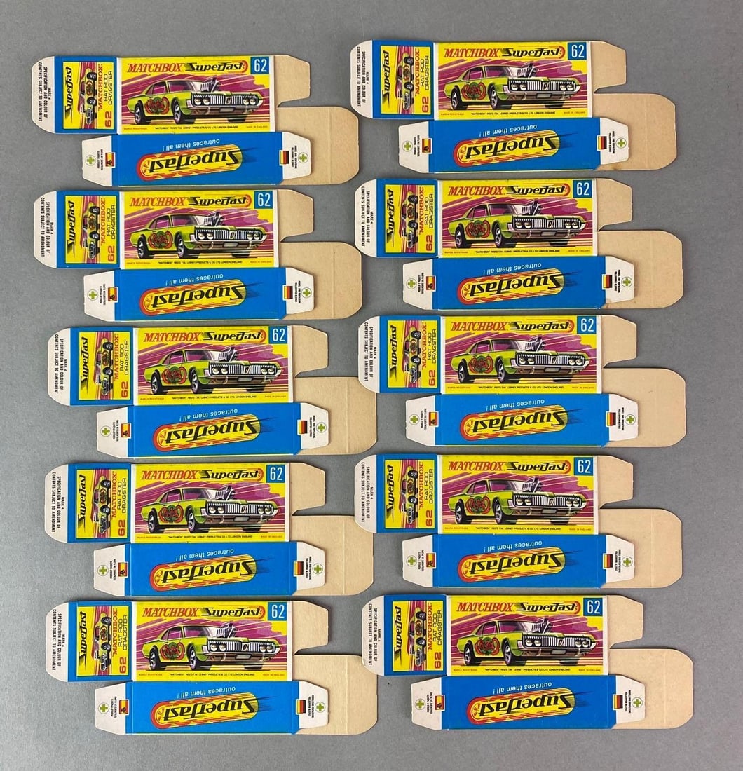 Group of 10 Matchbox G Type Boxes: All No. 62 Rat Rod Dragster.