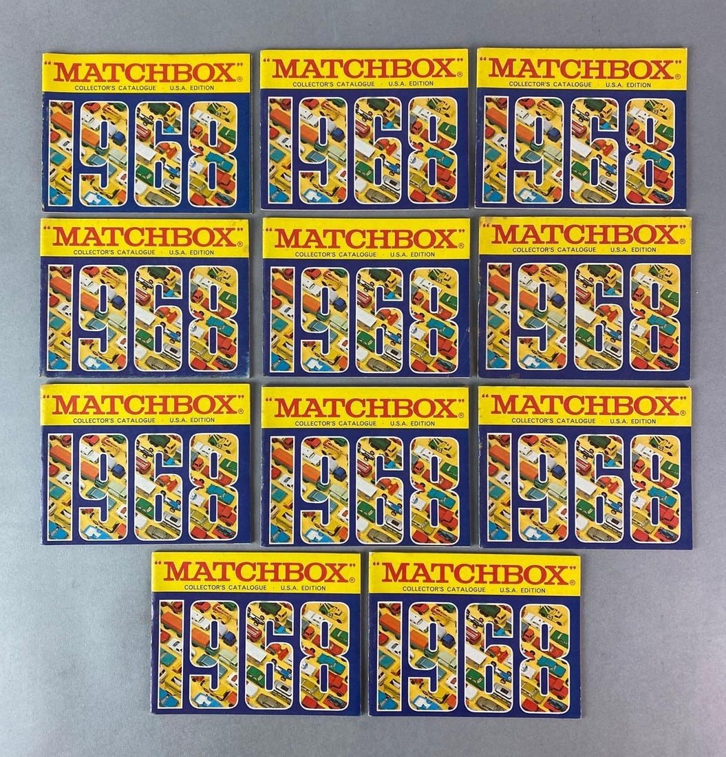 Group of 11 1968 Matchbox Collectors Catalogues: All USA Edition, Lesney, Toy Imports, All measure 4 1/4 x 5 1/2 inches.
