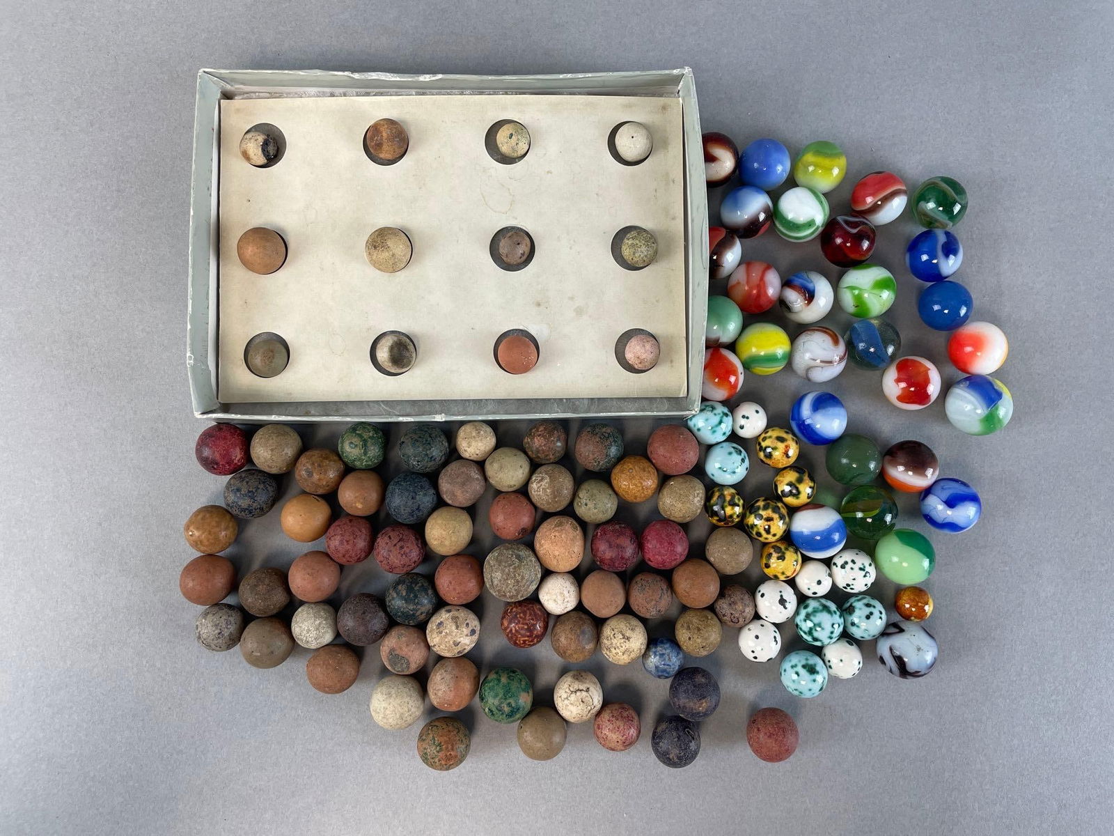 Group of 100+ Vintage Clay and Glass Marbles (1 of 4)