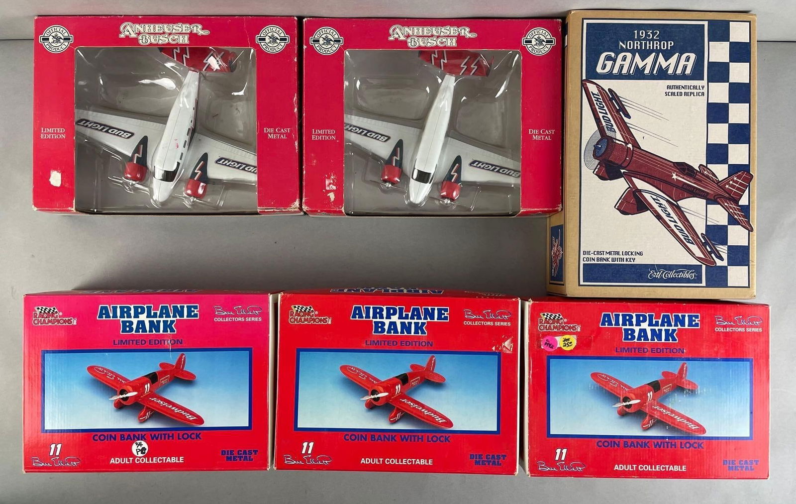 Group of 6 Budweiser Advertising Diecast Airplane Banks (1 of 3)