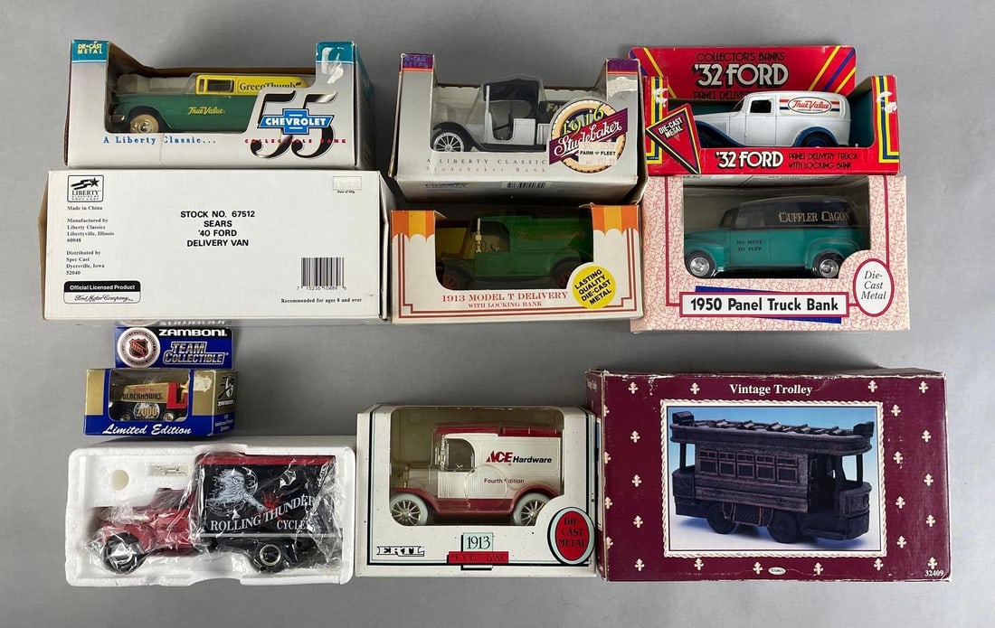 Group of 10 Diecast Metal Vehicle Banks and More (1 of 3)