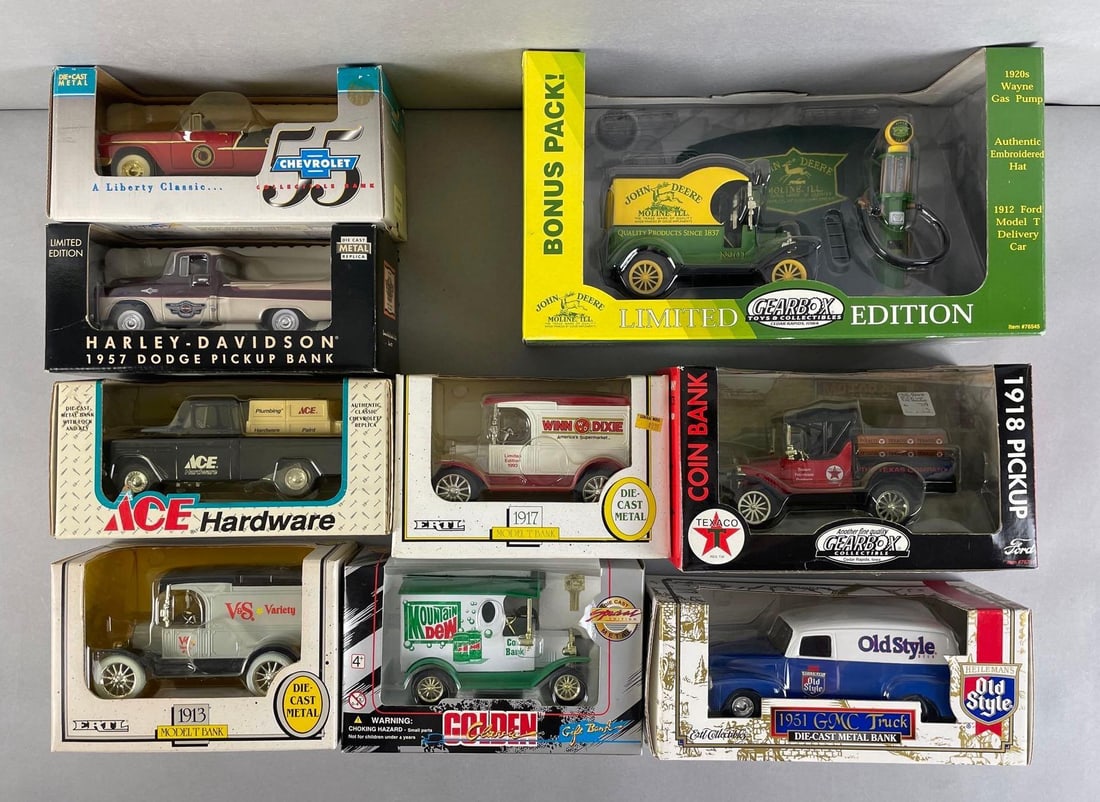 Group of 9 Diecast Metal Vehicle Banks and More (1 of 3)