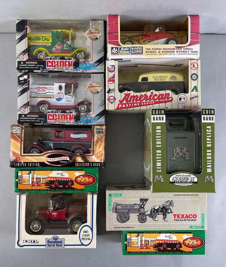 Group of 10 Diecast Metal Vehicle Banks and More (1 of 3)