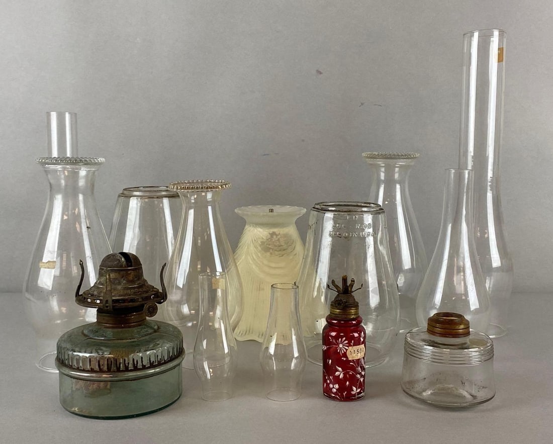 Group of 14 Glass Oil Lamp Parts (1 of 4)