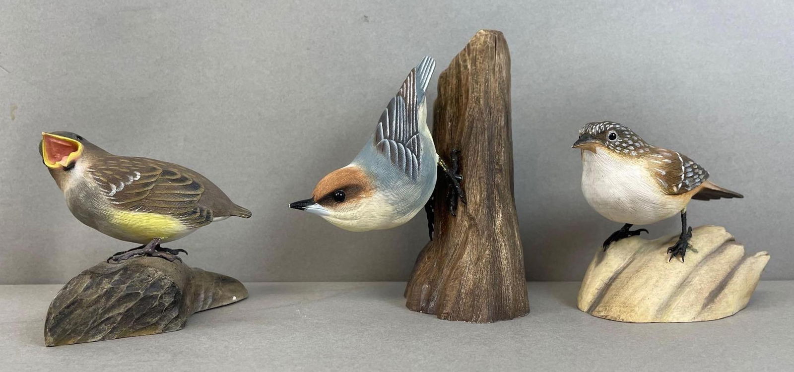 Spectacular Group of 3 Birdhug Studios Hand Carved Wooden Birds (1 of 9)