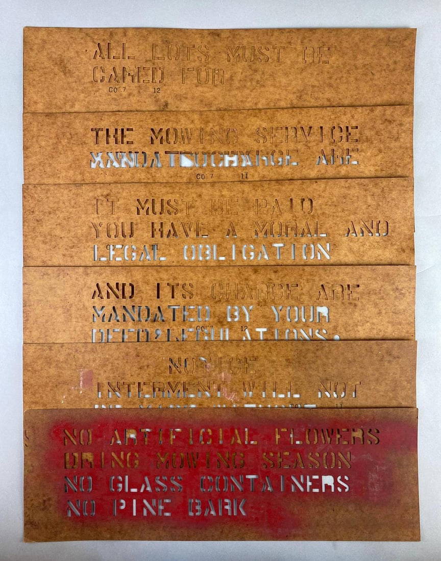 Group Of 6 Vintage Cemetery Sign Stencils Auction