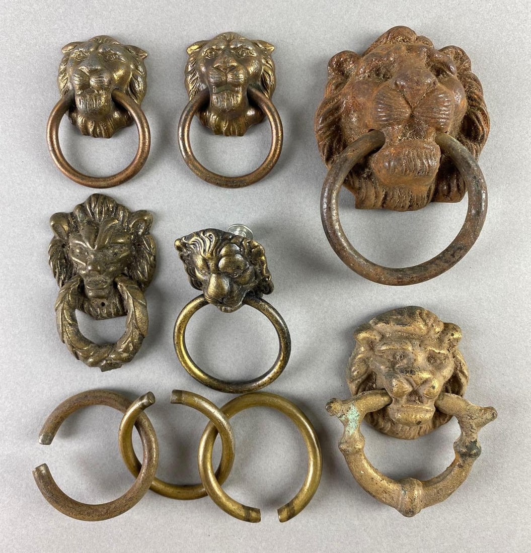 Group of 6 Vintage Lion Head Knocker Drawer Pulls (1 of 4)