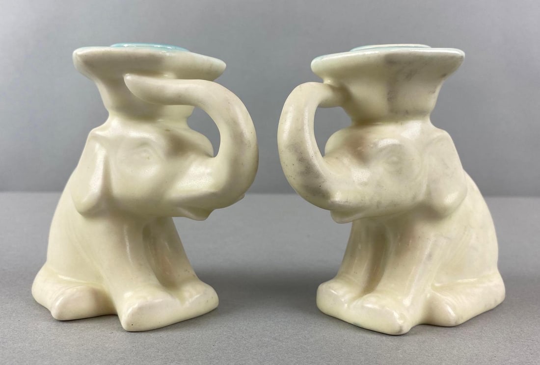 Pair of 1928 Rookwood Elephant Arts and Crafts Pottery Candlestick Holders (1 of 5)