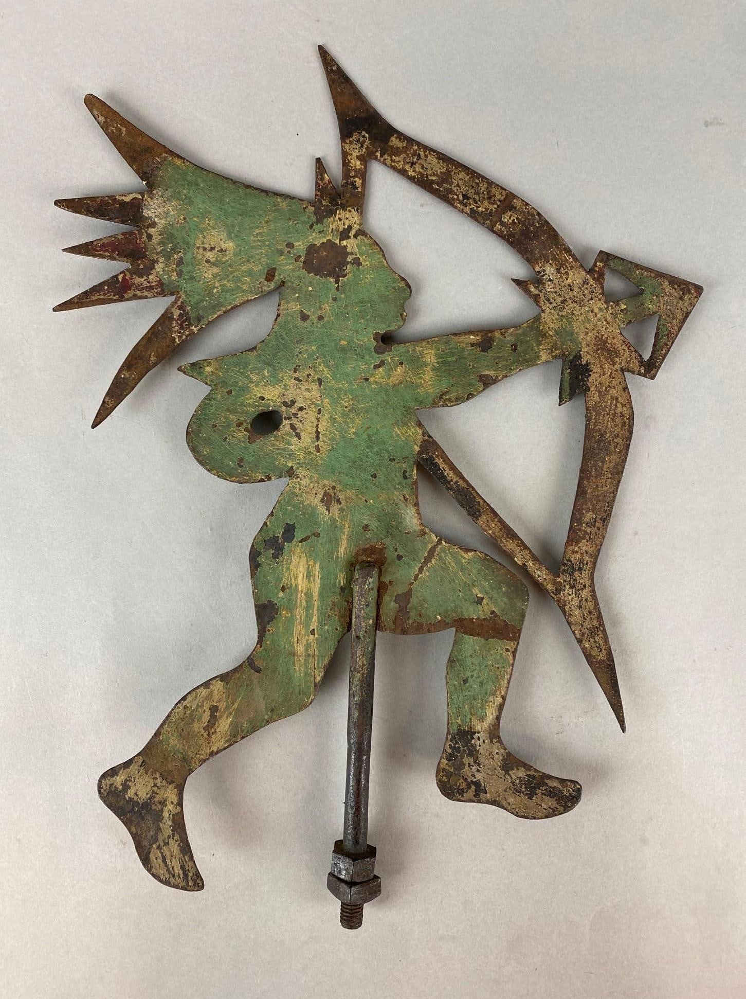 Green Painted Native American with Bow and Arrow Metal Weathervane Topper (1 of 3)