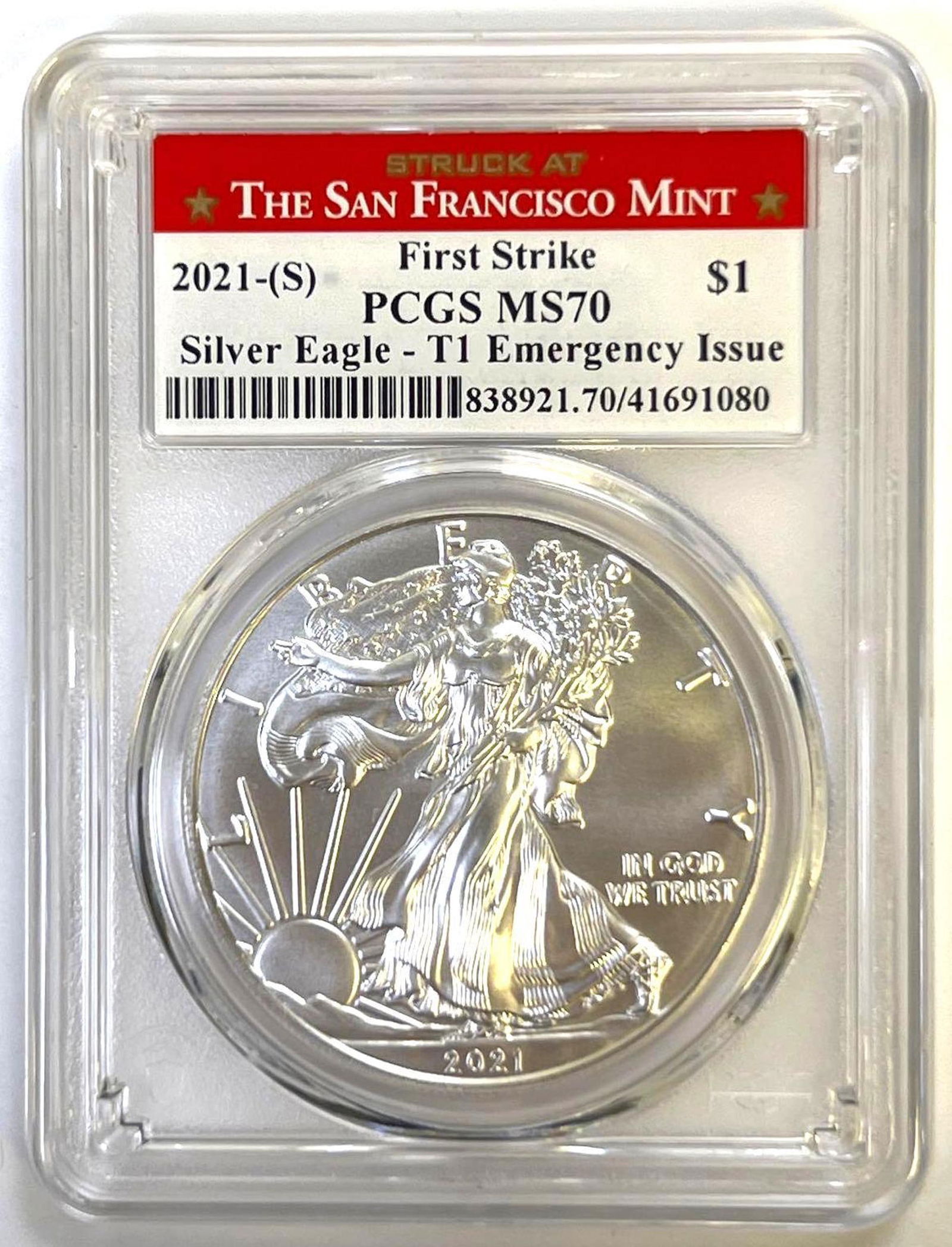 2021 (S) American Silver Eagle Type 1 PCGS MS70 First Strike Emergency Issue (1 of 2)
