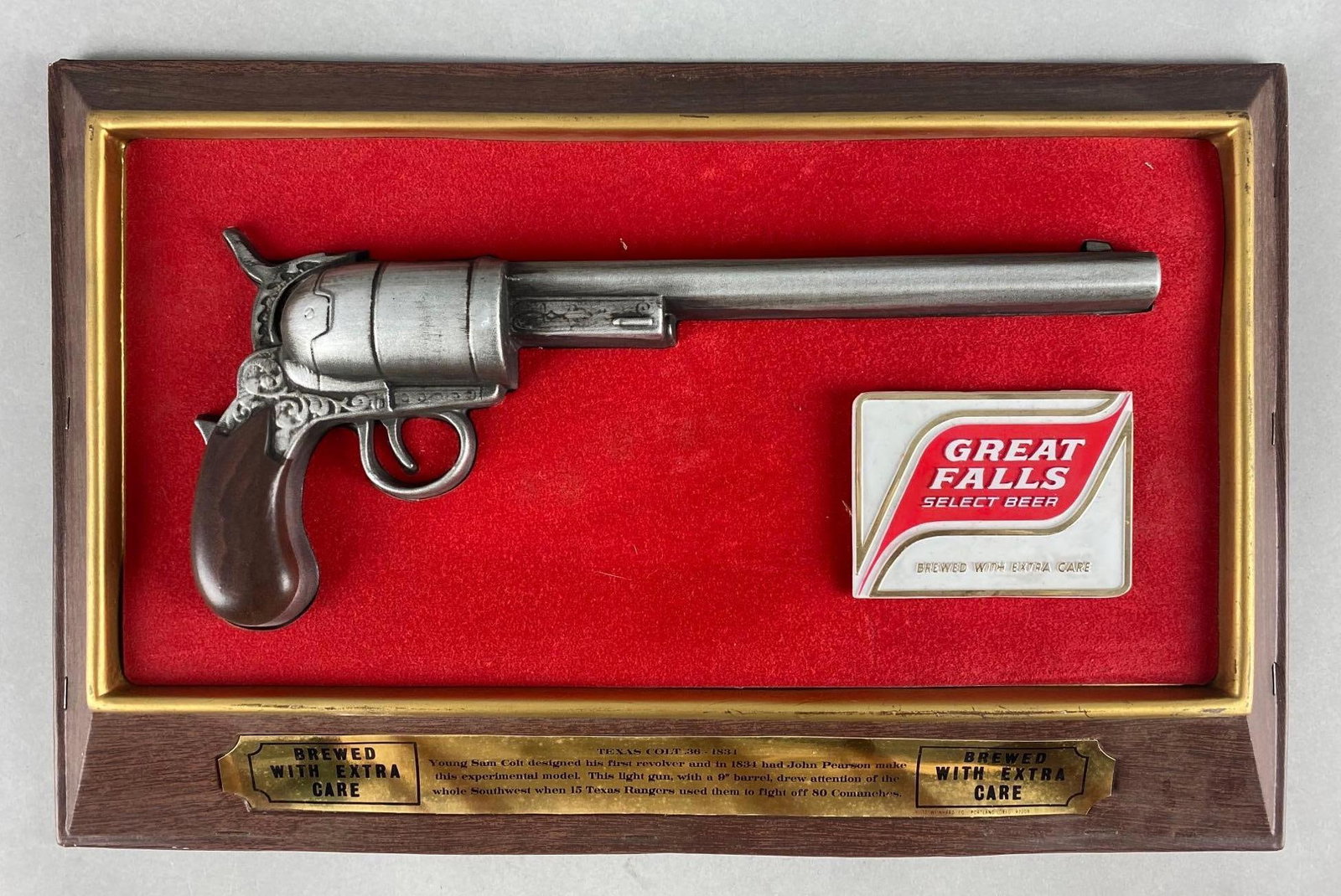 Great Falls Beer Advertising Revolver Sign: Plastic. 11 1/2 x 17 1/2 x 2 1/4 inches.