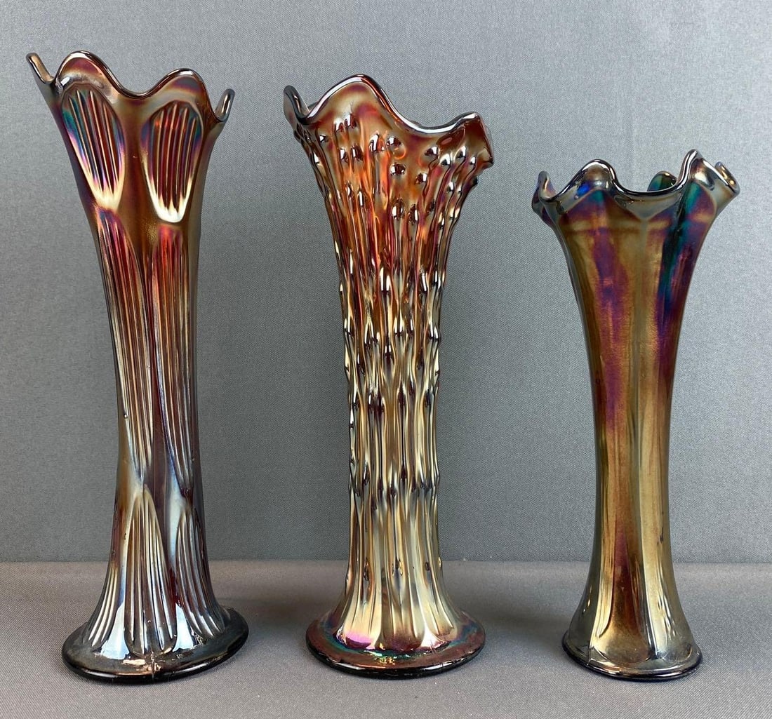 Group of 3 Carnival Glass Stretch Vases (1 of 5)