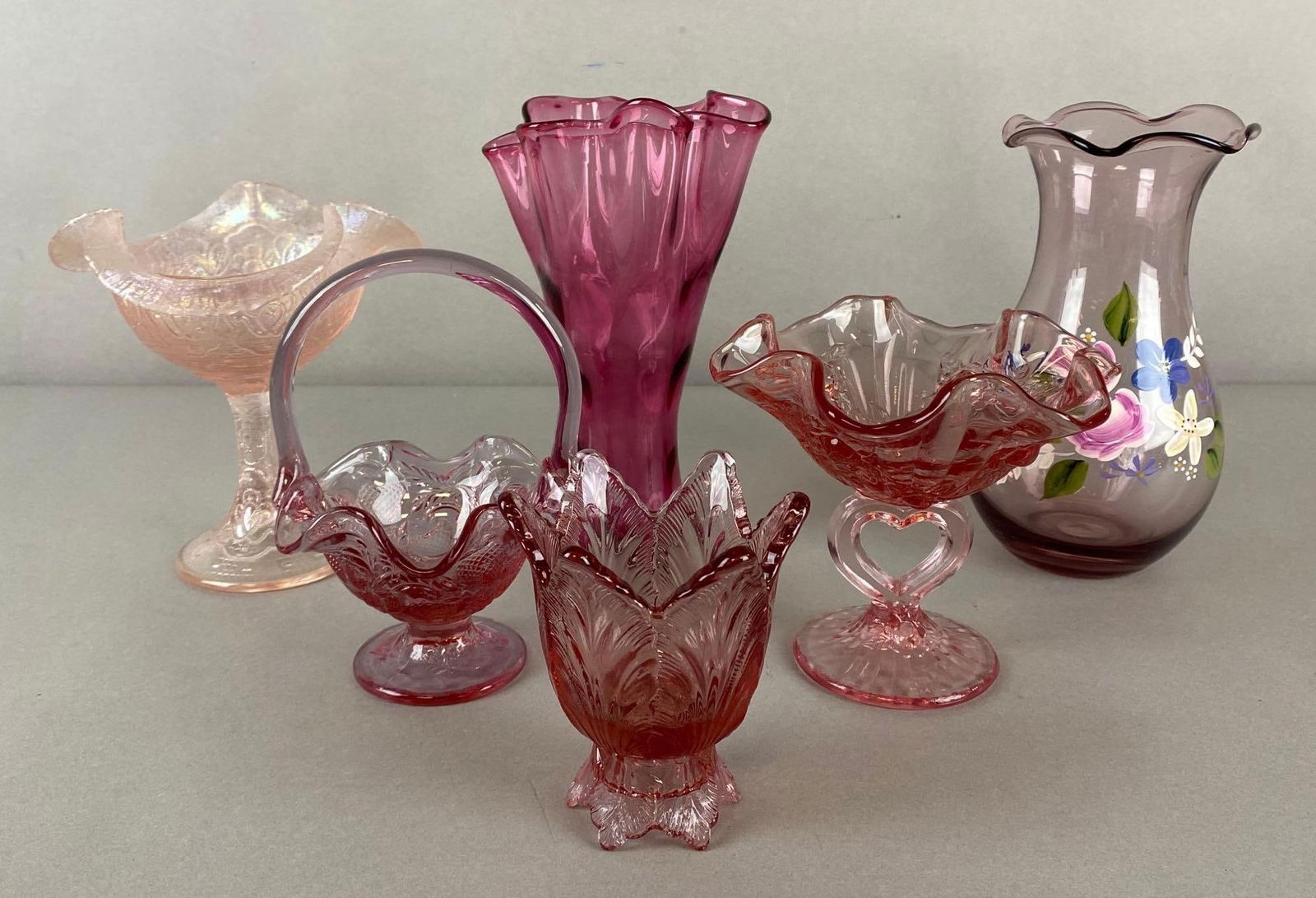 Group of 6 Assorted Pink Glass Vases and More (1 of 3)
