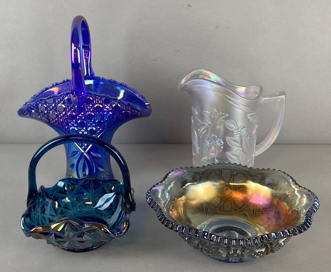 Group of 4 Iridescent Carnival Glass Decorative Items (1 of 6)