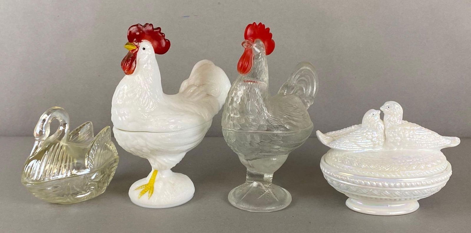 Group of 4 Lidded Glass Bird Trinket Boxes (1 of 5)