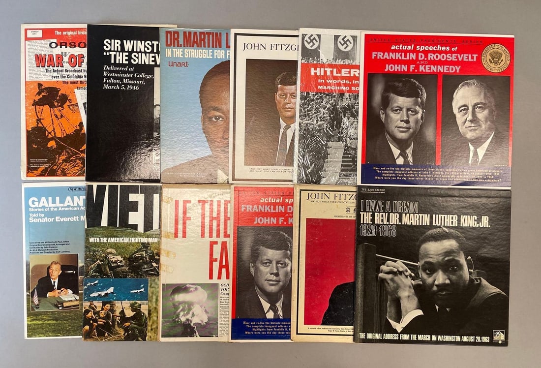 Group of 12 Historic Speeches Vinyl Records: Includes John f Kennedy, Dr Martin Luther King Jr, Winston Churchill, Hitler, and more