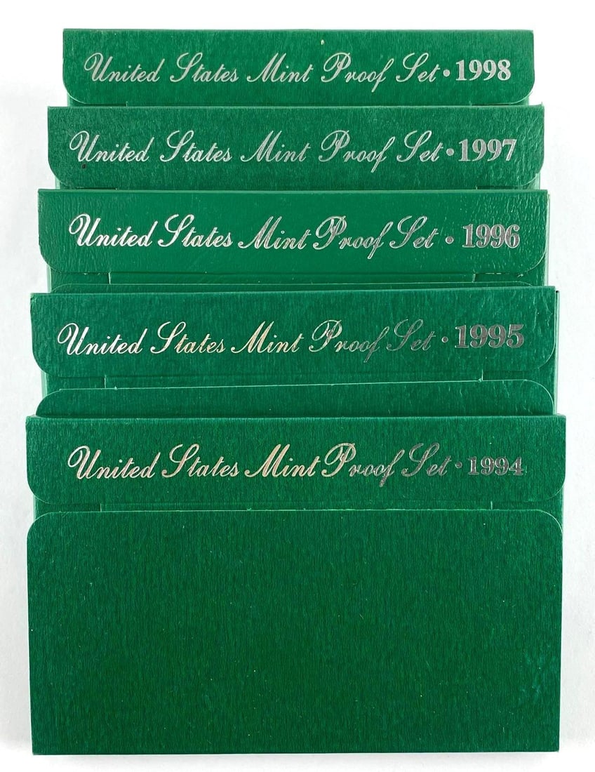 Group of (5) 1994-98 US Mint Proof Coin Sets (1 of 3)