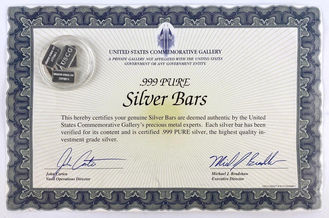 US Commemorative Gallery 1g. .999 5 Piece Fine Silver Ingot / Bar Set (1 of 2)