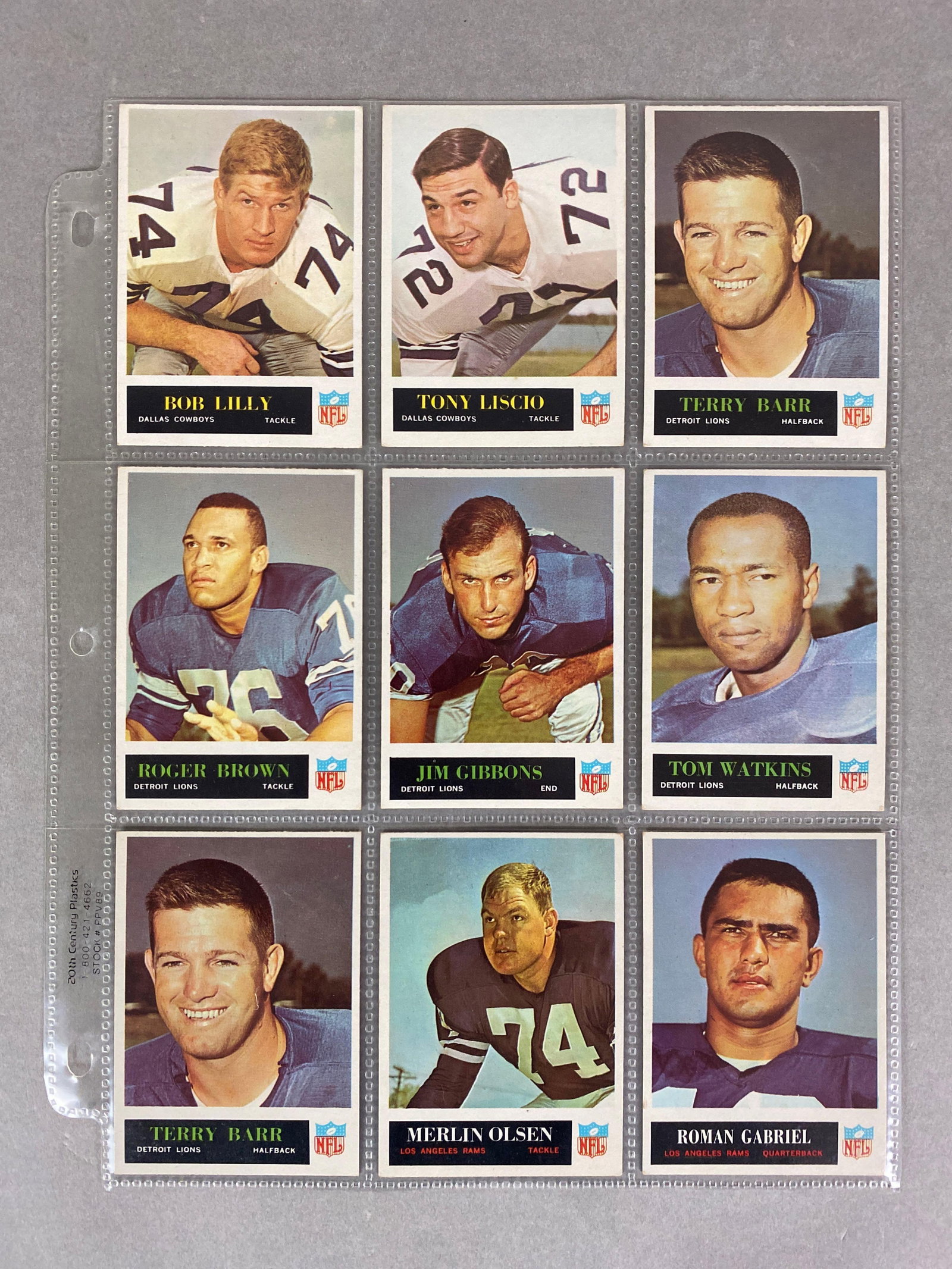 56 - 1965 Philadelphia Football Cards with HOFs and Stars: EX - NM, Merlin Olsen, Bob Lilly, Tim Parker, George Halas, Checklist and more