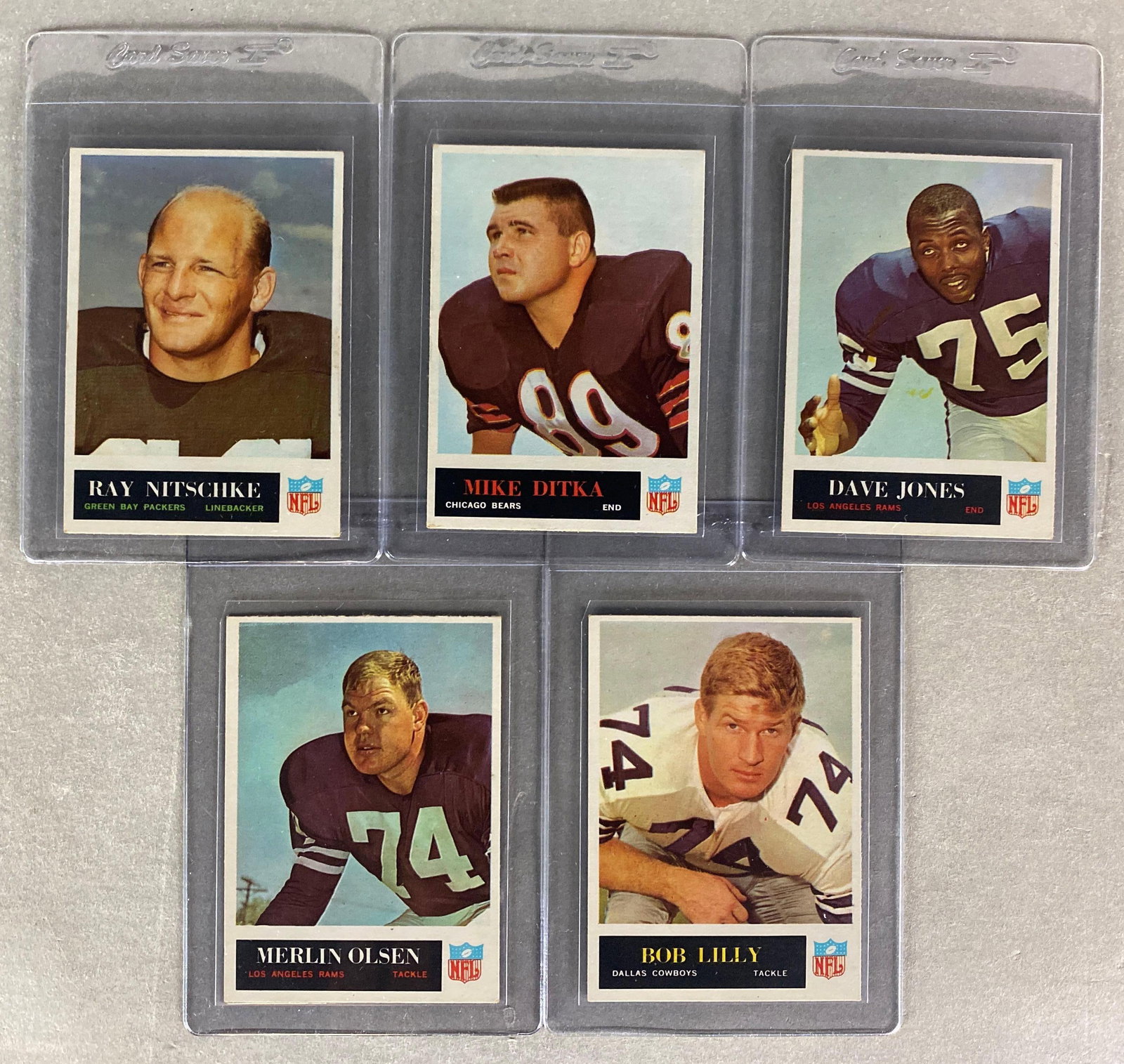 5 - 1965 Philadelphia Gum Football HOFs Cards: M. Olsen #94, M. Ditka #19, R. Nitschke #79, D. Jones #89, B. Lilly #47, EX - EXMT