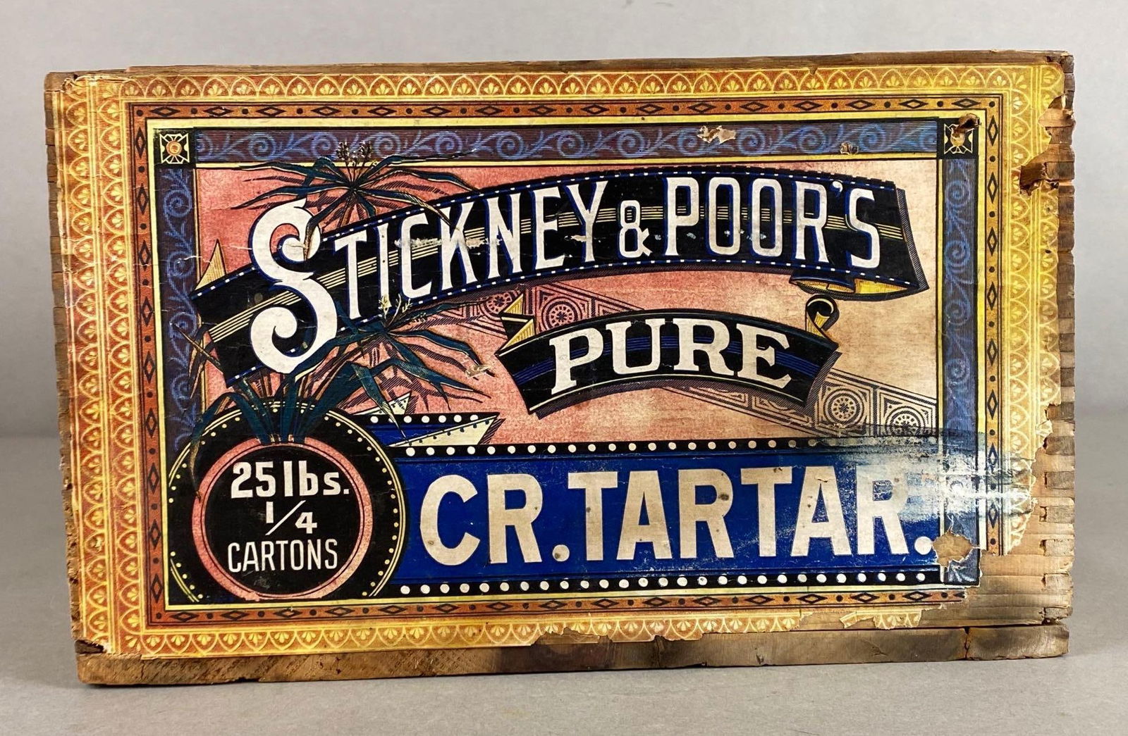 Antique Stickney And Poors Pure Cream Of Tartar Wood Advertising Crate