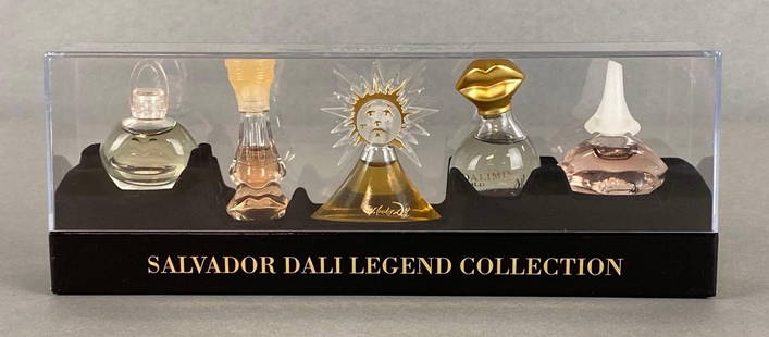 Salvador Dali Perfume Sampler Legend Collection: Includes Eau De Dali, Dalmix Gold, Le Roy Soleil, and more, In original box, Box measures 3 1/4 x 8 1/2 x 1 1/2 inches.