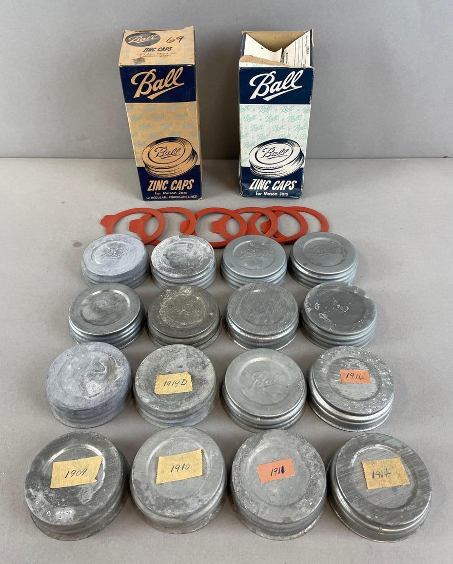 Group of 16 Antique Ball Mason Jar Zinc Caps (1 of 4)