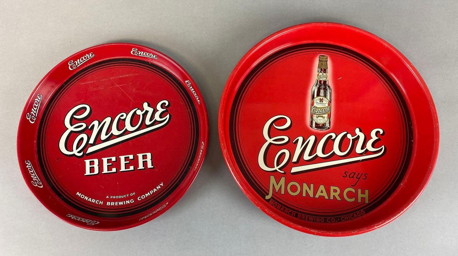 Group of 2 Monarch Encore Beer Advertising Metal Trays (1 of 4)