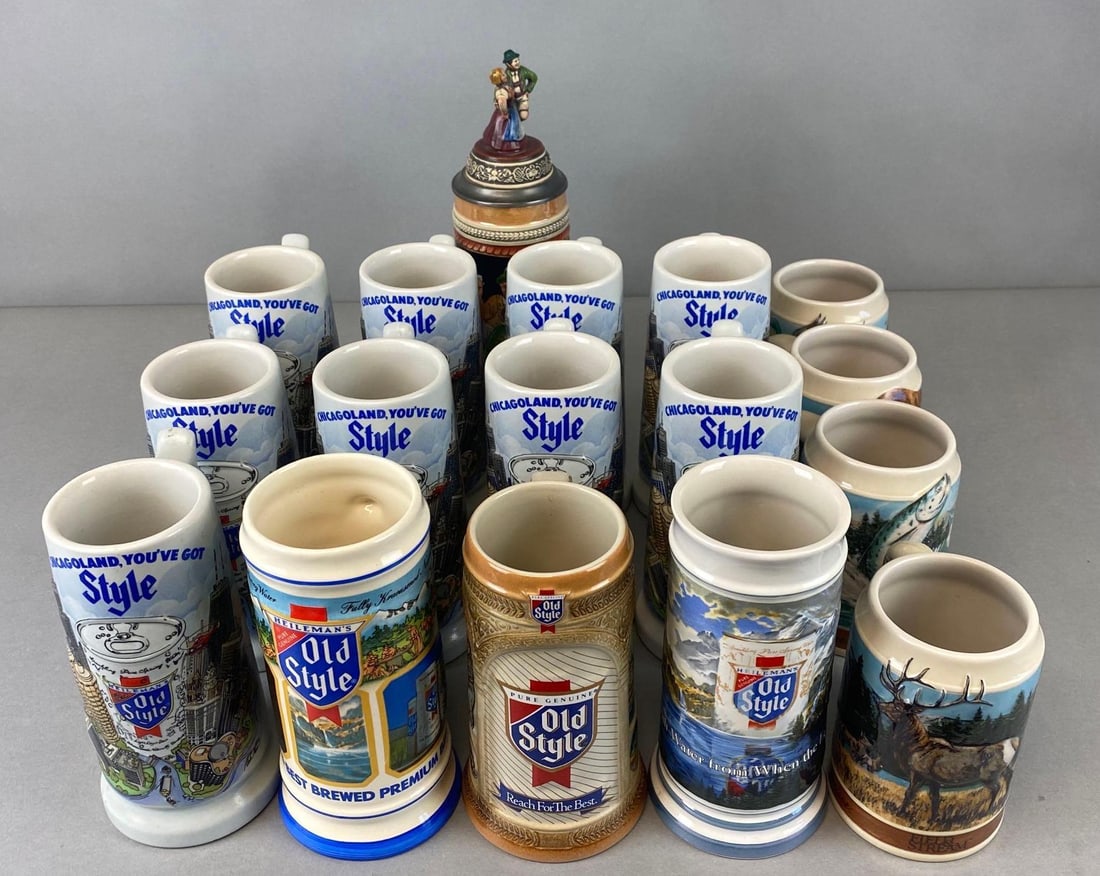 Group of Advertising Beer Steins with Old Style (1 of 5)