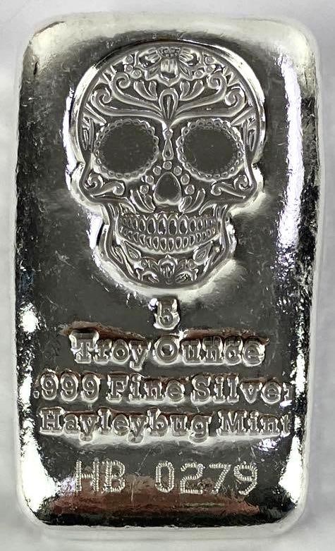 Hayleybug Mint Vertical Skull Cast 5oz. .999 Fine Silver Ingot / Bar (1 of 2)