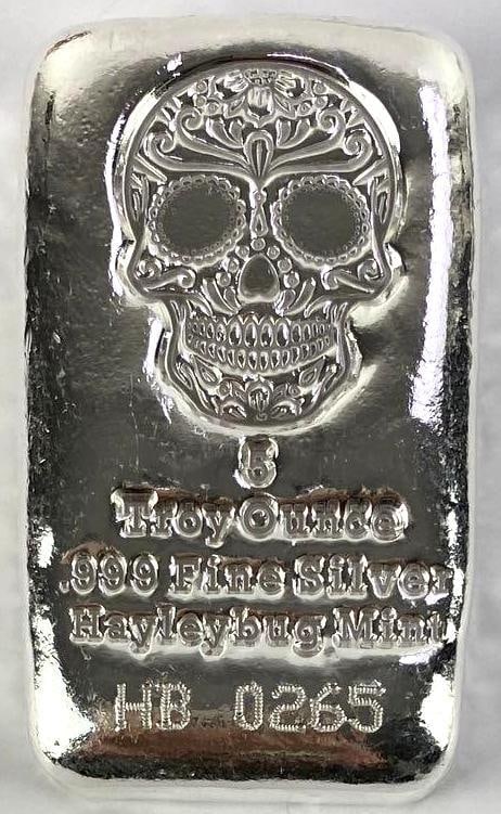 Hayleybug Mint Vertical Skull Cast 5oz. .999 Fine Silver Ingot / Bar (1 of 2)