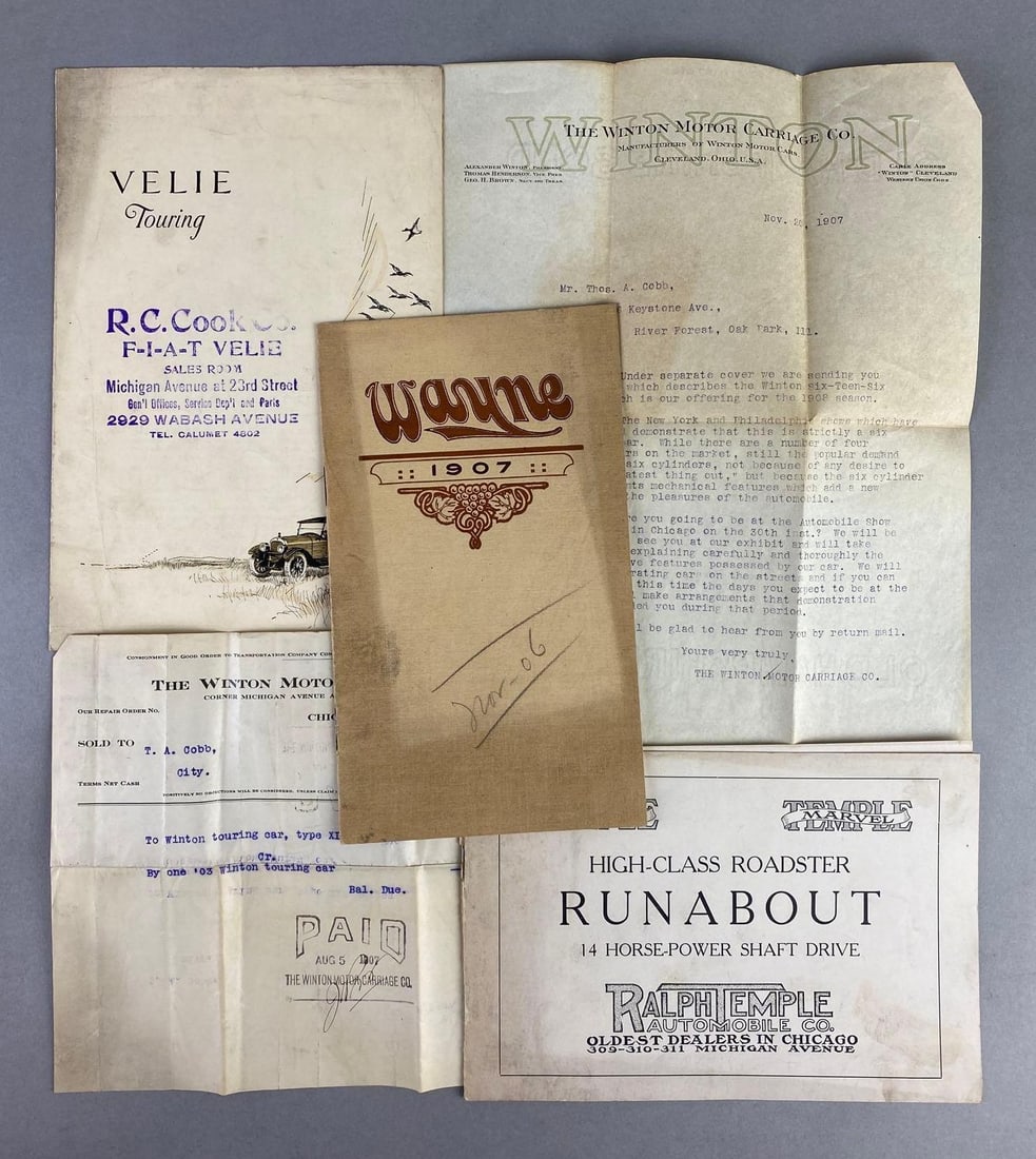 Group of 5 1900s Automobile Ephemera: 1907, measures 11 x 8 1/2 inches