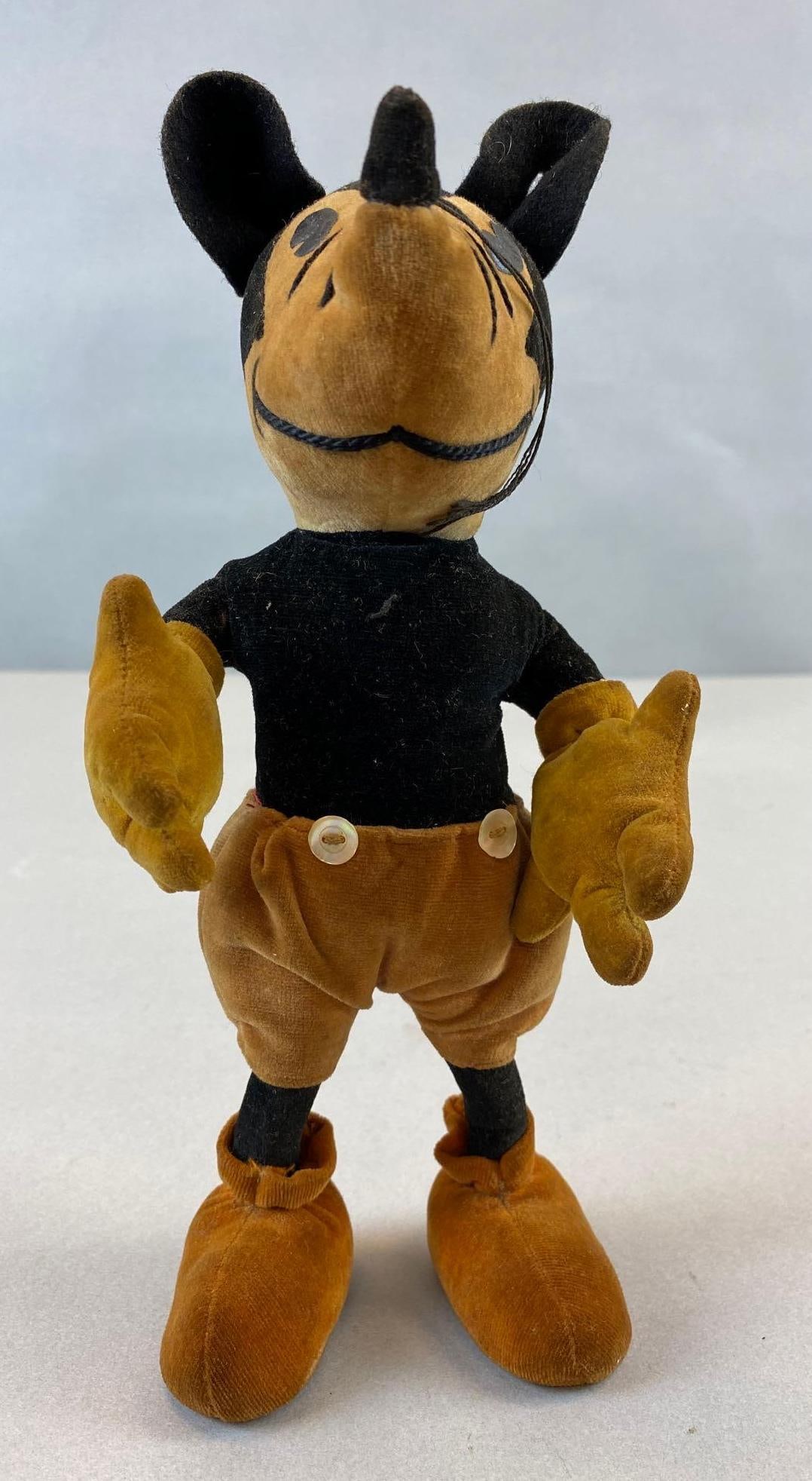 Antique Steiff Disney Mickey Mouse Velvet Toy Doll 1930s: Walt Disney, Has toning and soil in velvet. Measures 9 x 4 x 3 1/2 inches