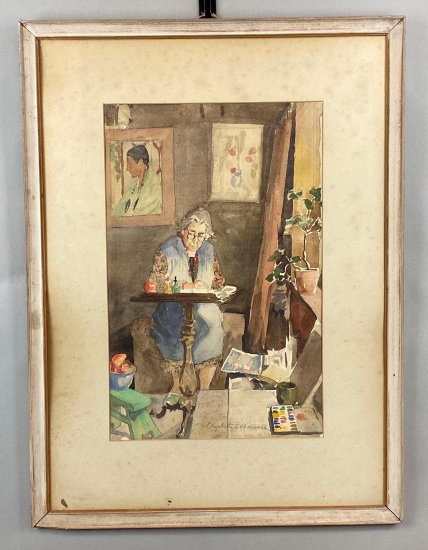 Elizabeth Boldenweek Woman Painting Watercolor Painting on Paper (1 of 3)