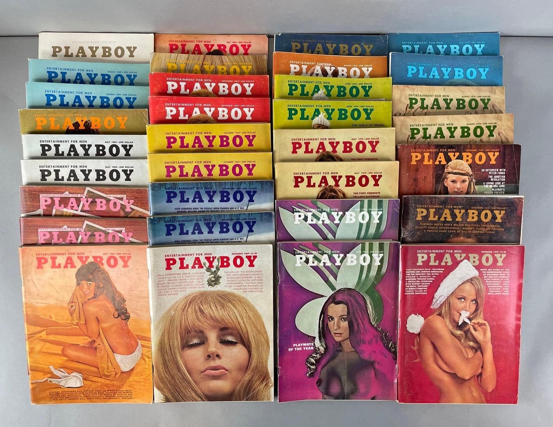 Group of 30+ 1969-70 Playboy Magazines: Neither year is complete. Missing February 69, February and October 70. Measures 11 x 8 1/2 inches