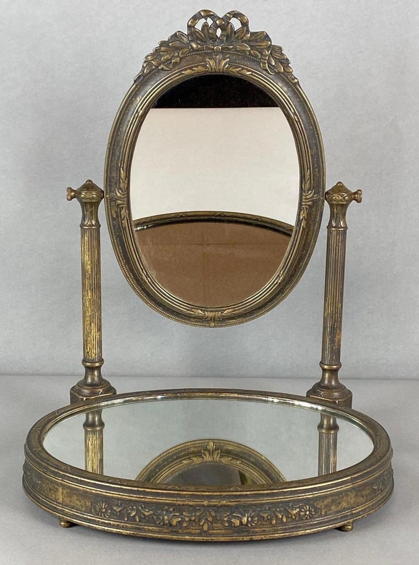 Art Deco Brass Floral Vanity Mirror and Tray (1 of 5)