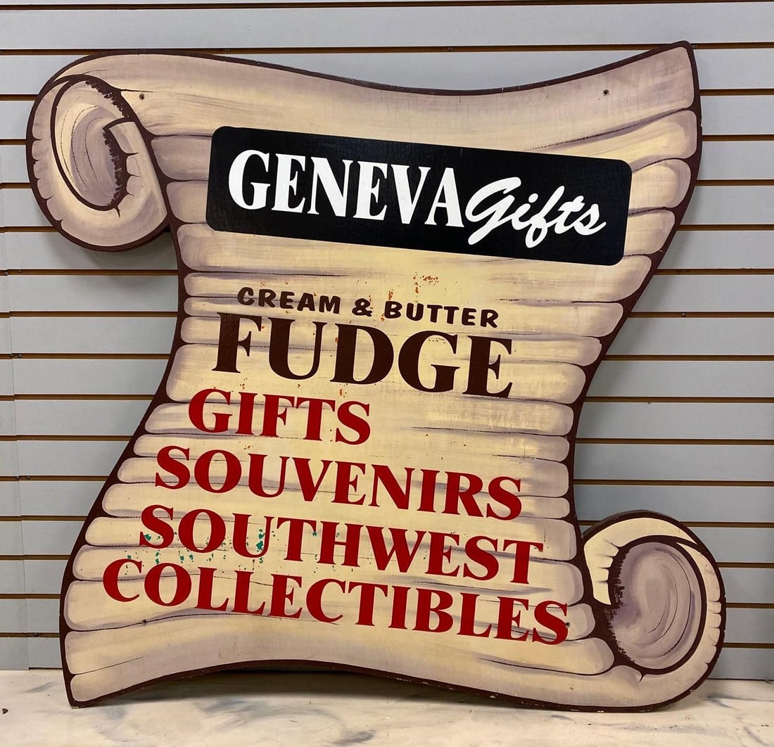 Lake Geneva Gifts Fudge Wood Advertising Sign Auction