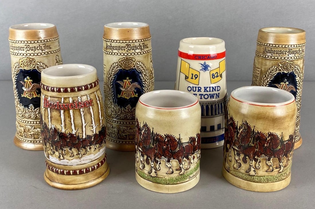 Group of 7 Anheuser Bush Advertising Beer Steins (1 of 3)