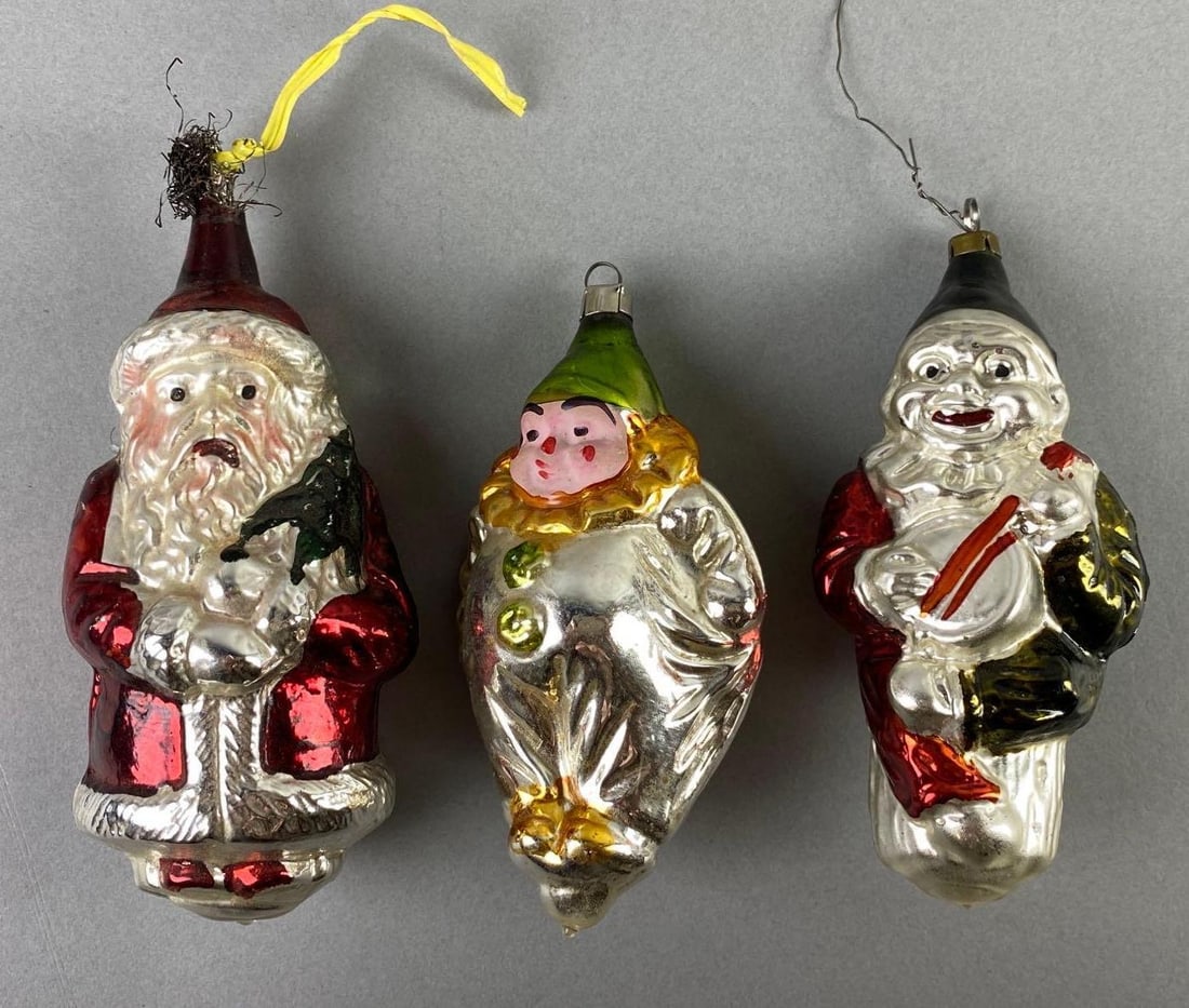 Group of 3 Vintage Figural Mercury Glass Christmas Ornaments (1 of 4)