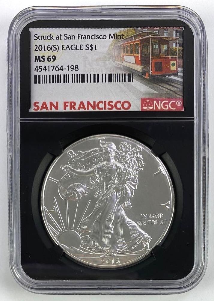 Struck at San Francisco 2016 S American Silver Eagle (NGC) MS69 (1 of 2)