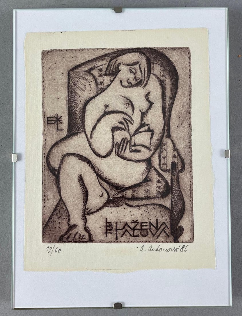 1986 Artist Signed Cubist Block Print (1 of 3)