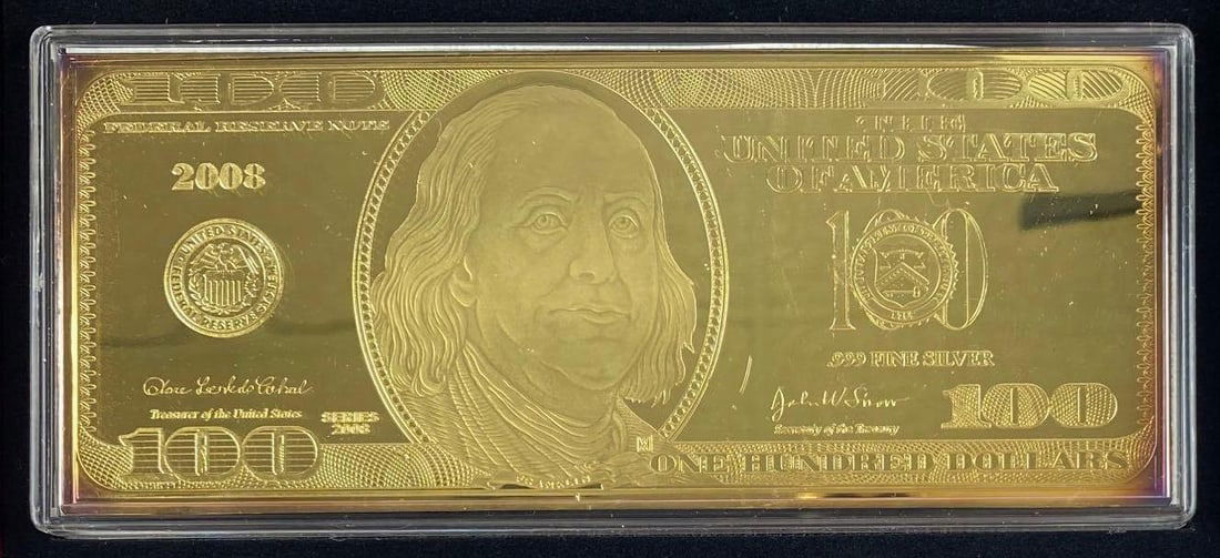 The Washington Mint 2008 $100 Golden Proof Silver Certificate 1oz .999 Silver (1 of 3)