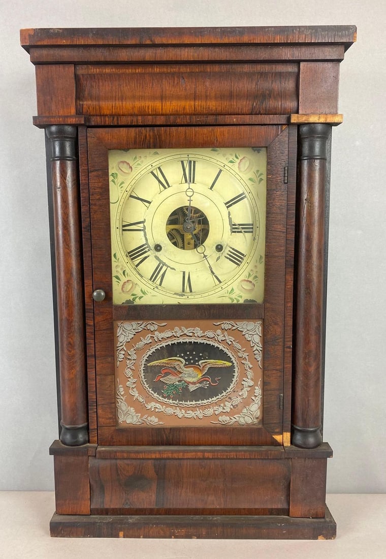 Antique Seth Thomas Glass Door Column Clock Painted Eagle With Arrows (1 of 5)