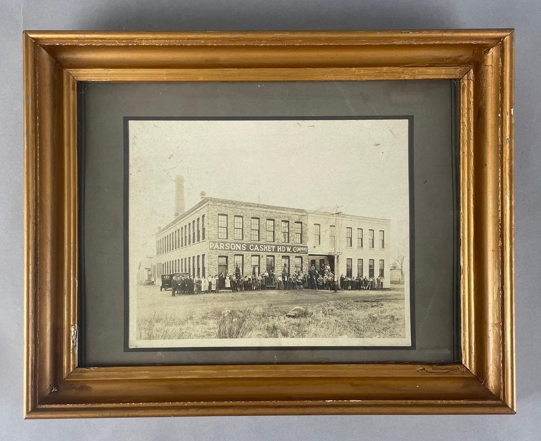 Antique Parsons Casket Hardware Company Photograph: Belvidere IL. Mounted photo measures 8 x 10, frame measures 13 x 16 1/2 inches