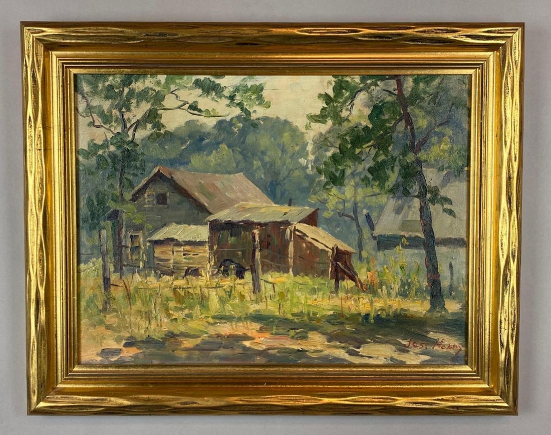 Jess Hobby Barnyard Oil Painting on Board (1 of 3)