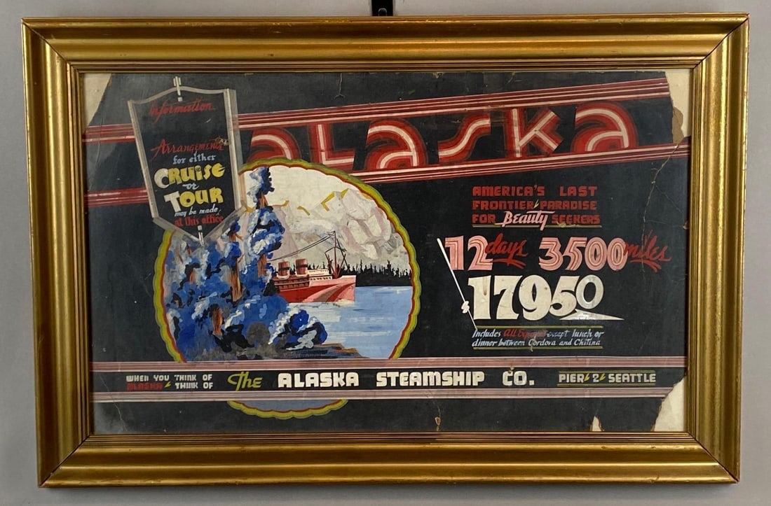 The Alaska Steamship Co Cruise or Tour Painted Cardboard Advertising Sign (1 of 4)