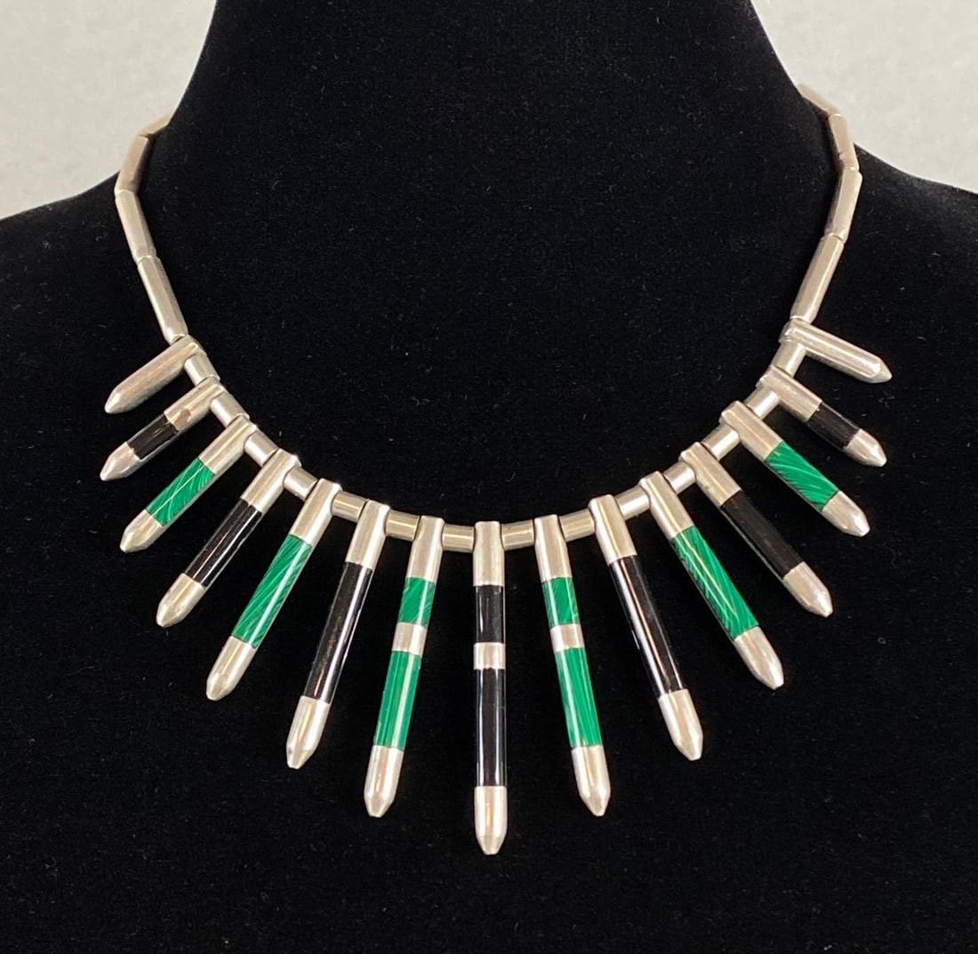 Mexico Sterling Silver and Jadestone Necklace (1 of 4)